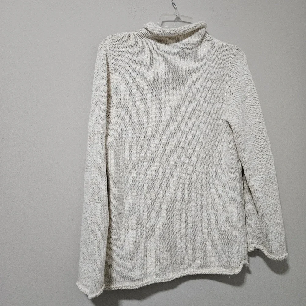Coldwater Creek Cream Gold Metallic Cable Knit Turtleneck‎ Sweater Rabbit Hair M